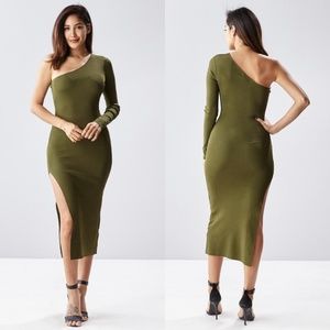 Olive One Shoulder Slit Dress